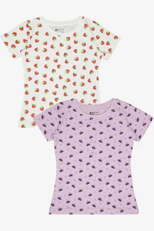 BodyCare Girls Pack Of 2 Conversational Printed Round Neck Cotton T-shirts