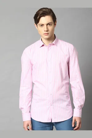 HARSAM Men Pink & Blue Slim Fit Striped Casual Shirt