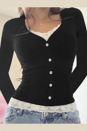LULU & SKY Women Solid V-Neck Top