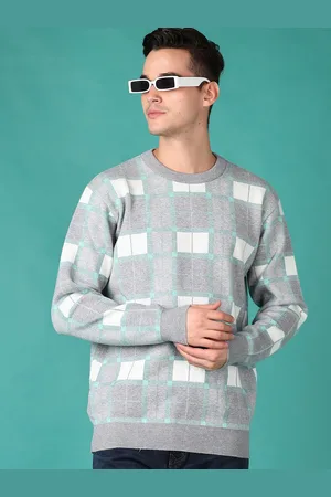 V-Mart Men Checked Round Neck Pullover Sweaters