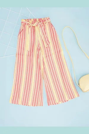 Pantaloons Girls Striped Drawstring Regular Trousers