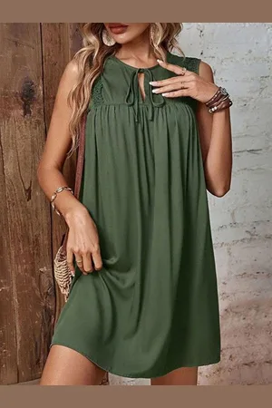 HERE&NOW Tie-Up Neck Drop-Waist Mini Dress