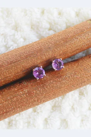 ERILINE JEWELRY Silver-Toned & Purple Contemporary Studs Earrings