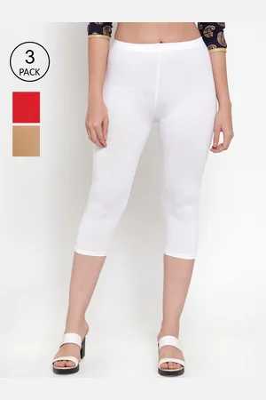 GRACIT Women Set Of 3 White ,Red & Nude Capris