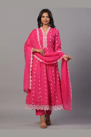 Amchoor Floral Embroidered Pleated Thread Work Kurta with Trousers & With Dupatta