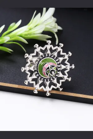 Voylla Women Multi Coloured Traditional Dome Shaped Finger Ring