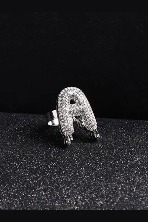 French Accent Men Silver-Plated Stone Studded A Alphabet Ring