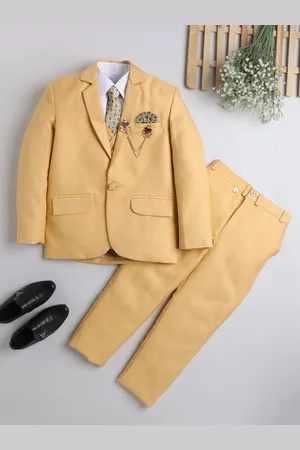 DKGF FASHION Boys Yellow Regular-Fit 5-Piece Suit
