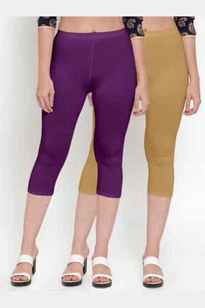 GRACIT Women Set Of 2 Purple & Beige Solid Capris