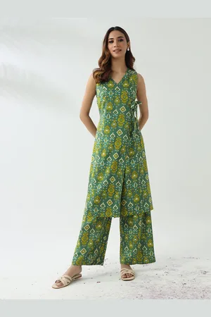 FIORRA Geometric Printed Pure Cotton Kurta With Palazzos