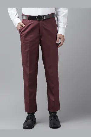 Hangup Men Maroon Regular Fit Solid Formal Trousers