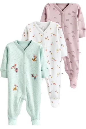 Next Infants Girls Pack Of 3 Printed Cotton Sleepsuits