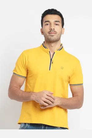 Status Quo Men Yellow & Black Mandarin Collar T-shirt
