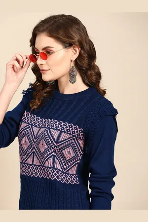 Sangria Women Navy Blue & Pink Pullover