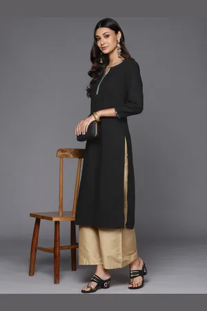 Fabindia Women Black Pure Cotton Solid Kurta