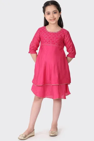 Fabindia Girls Self Design Layered A-line Dress