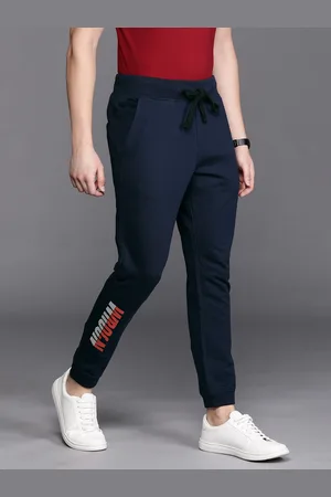 WROGN Men Navy Blue Slim Fit Solid Joggers With Printed Detailing