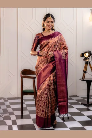 Mimosa Ethnic Motifs Woven Design Zari Kanjeevaram Saree With Tassels