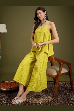Sangria Striped Pure Cotton Sleeveless Top And Palazzos