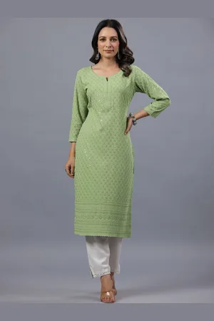 Amchoor Floral Embellished Chikankari Pure Cotton Kurta