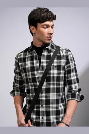 Highlander Men Spread Collar Tartan Checked Cotton Casual Shirt