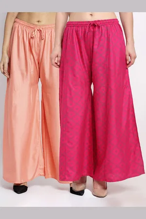 GRACIT Women Pack of 2 Peach-Coloured & Pink Printed Flared Knitted Ethnic Palazzos