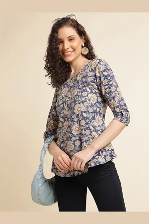 DressBerry Women Floral Printed Roll-Up Sleeves A-Line Top
