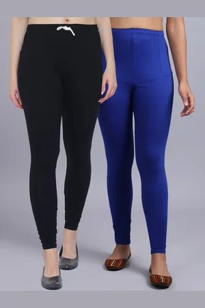 GRACIT Women Pack of 2 Black & Blue Solid Churidar Length Legging