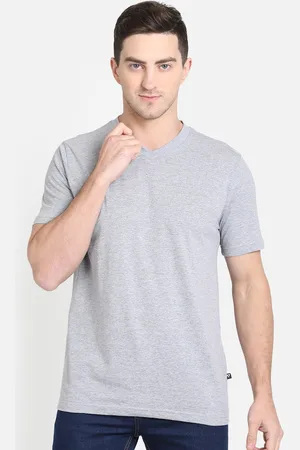 PROTEENS Men Grey Solid V-Neck T-shirt