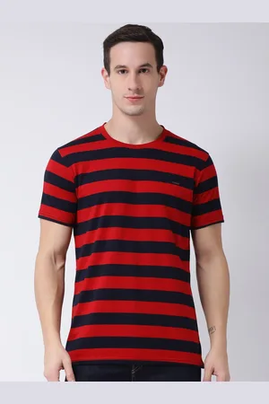 Club York Men Red & Navy Blue Striped Cotton T-shirt