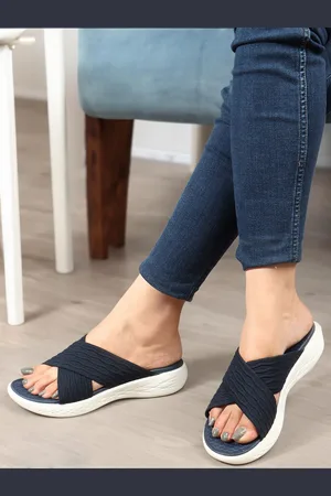 Carlton London Women Navy Blue & White Rubber Sliders