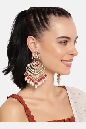 I Jewels Gold-Plated & Red Embellished Classic Chandbalis