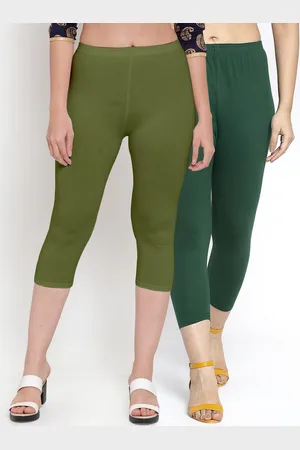 GRACIT Women Set of 2 Green & Olive Green Capris