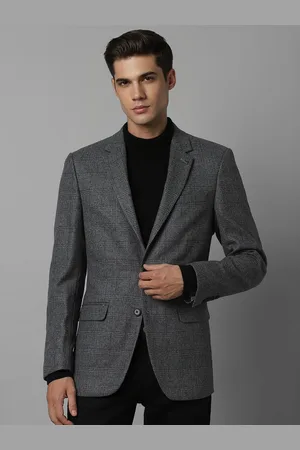 Louis Philippe Checked Notched Lapel Collar Pure Woollen Single Breasted Blazer