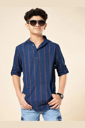 Pantaloons Boys Hood Vertical Striped Cotton Casual Shirt