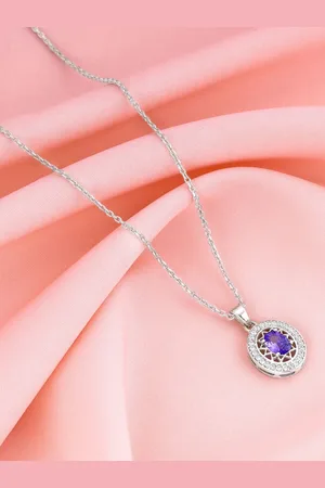 GIVA 92.5 Sterling Silver Rhodium-Plated Artificial Stones Studded Pendants with Chains
