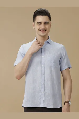 Linen Club Men Contemporary Spread Collar Solid Slim Fit Casual Shirt