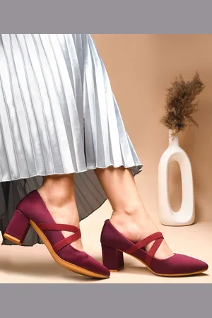 SHUZ TOUCH Women Mary Jane Pumps criss cross Strap Pointed Toe Chunky Block Heel Shoes