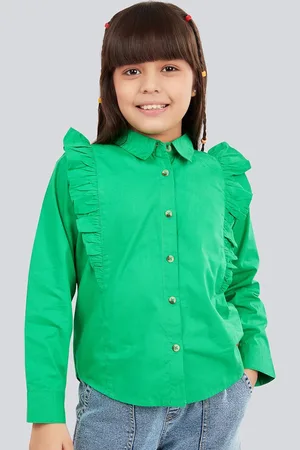 OLELÉ Girls Pure Cotton Button Down Ruffle Shirt