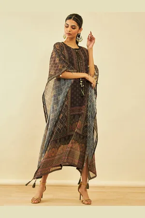 Soch Black Ethnic Motifs Print Sequinned Georgette Kaftan Maxi Ethnic Dress & Inner Slip