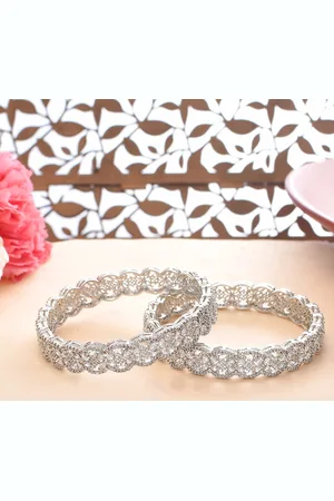 Voylla Set of 2 Silver-Plated Stone Studded Bangles