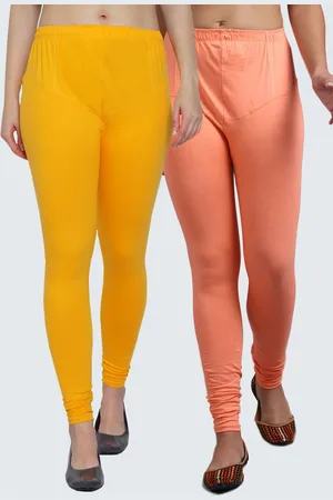 GRACIT Women Yellow & Peach Pack Of 2 Solid Churidar-Length Leggings