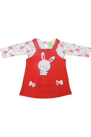 Clothe Funn Girls Conversational Printed Cotton Pinafore Dress With Top