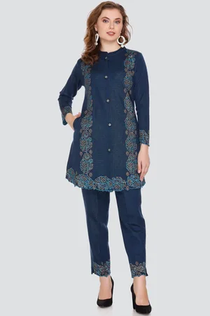 Elthia Floral Embroidered Mandarin Collar Kurta with Trousers
