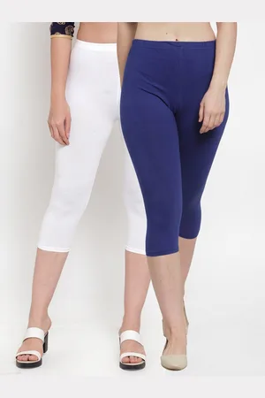 GRACIT Women White & Blue Set Of 2 Super Combed Cotton Lycra Capris
