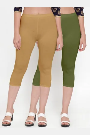 GRACIT Women Set of 2 Beige and Green Capris