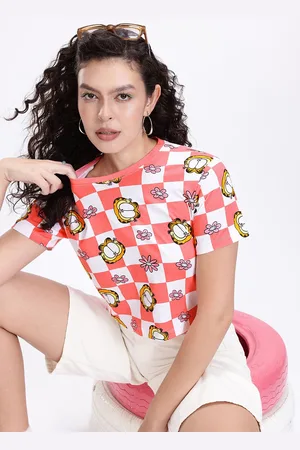 Kook N Keech Garfield Graphic Printed Checked Crop Top
