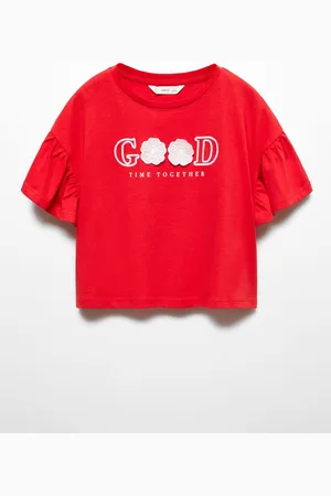 MANGO Girls Typography Embroidered Pure Cotton Applique Detail Top