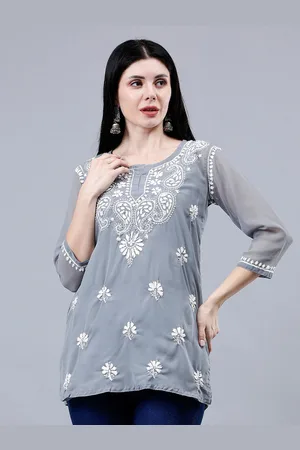 Seva Chikan Ethnic Motifs Embroidered Chikankari Straight Kurti With Slip