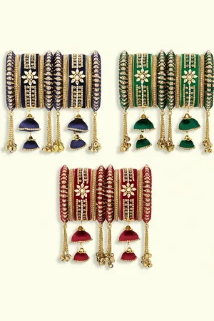 Peora Set Of 30 Gold Plated Stone Studded & Silk Threaded Bangles